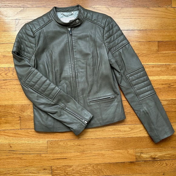 Taupe leather jacket - Picture 1 of 3